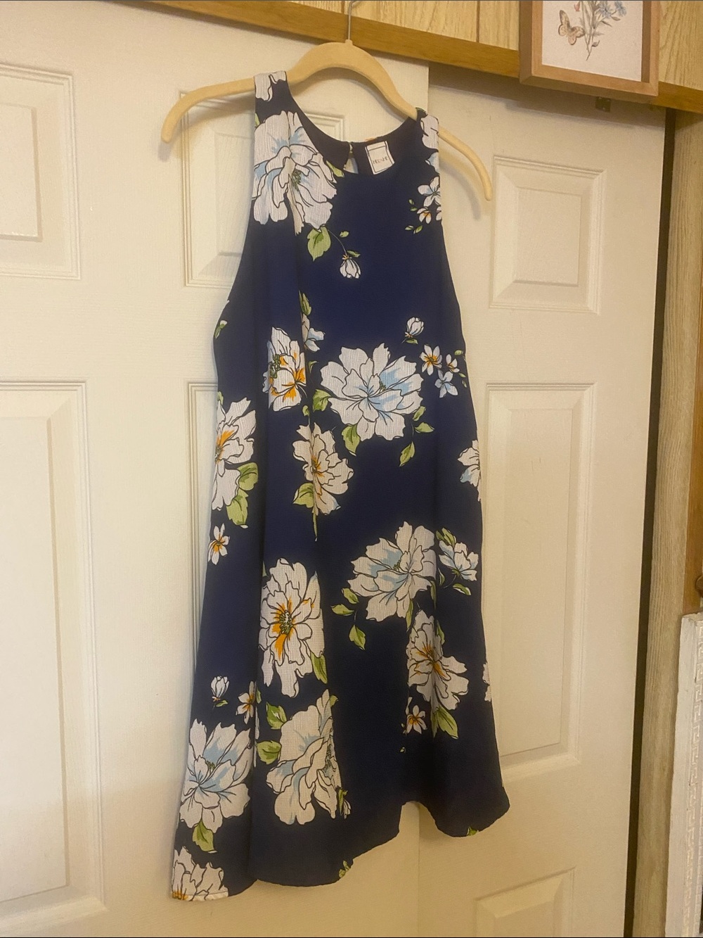 Navy Floral Halter Casual Dress